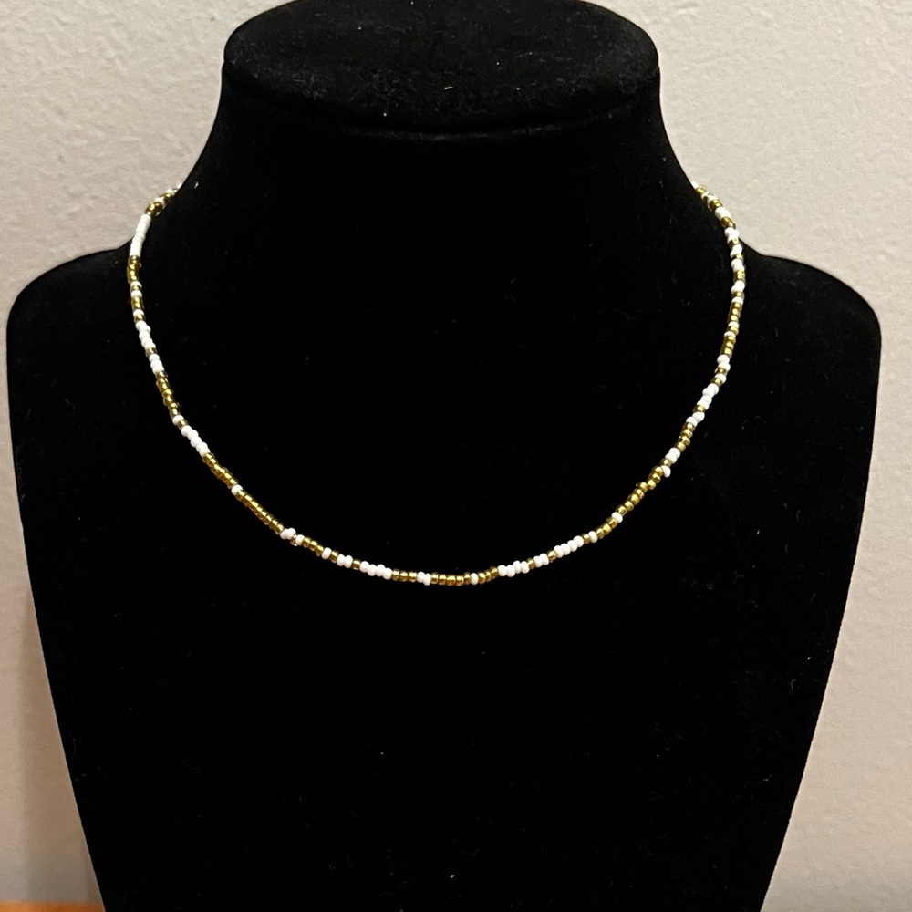 Dainty Gold and White Beaded Boho Choker